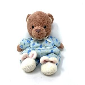 Carters Prestige Teddy Bear Plush Rattle Blue Bunny Slippers VTG Style 93983